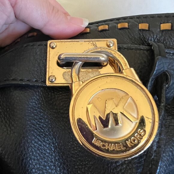 Michael Kors Black Leather Studded Shoulder Bag With Chain Detailing & Gold-Tone - Picture 5 of 7